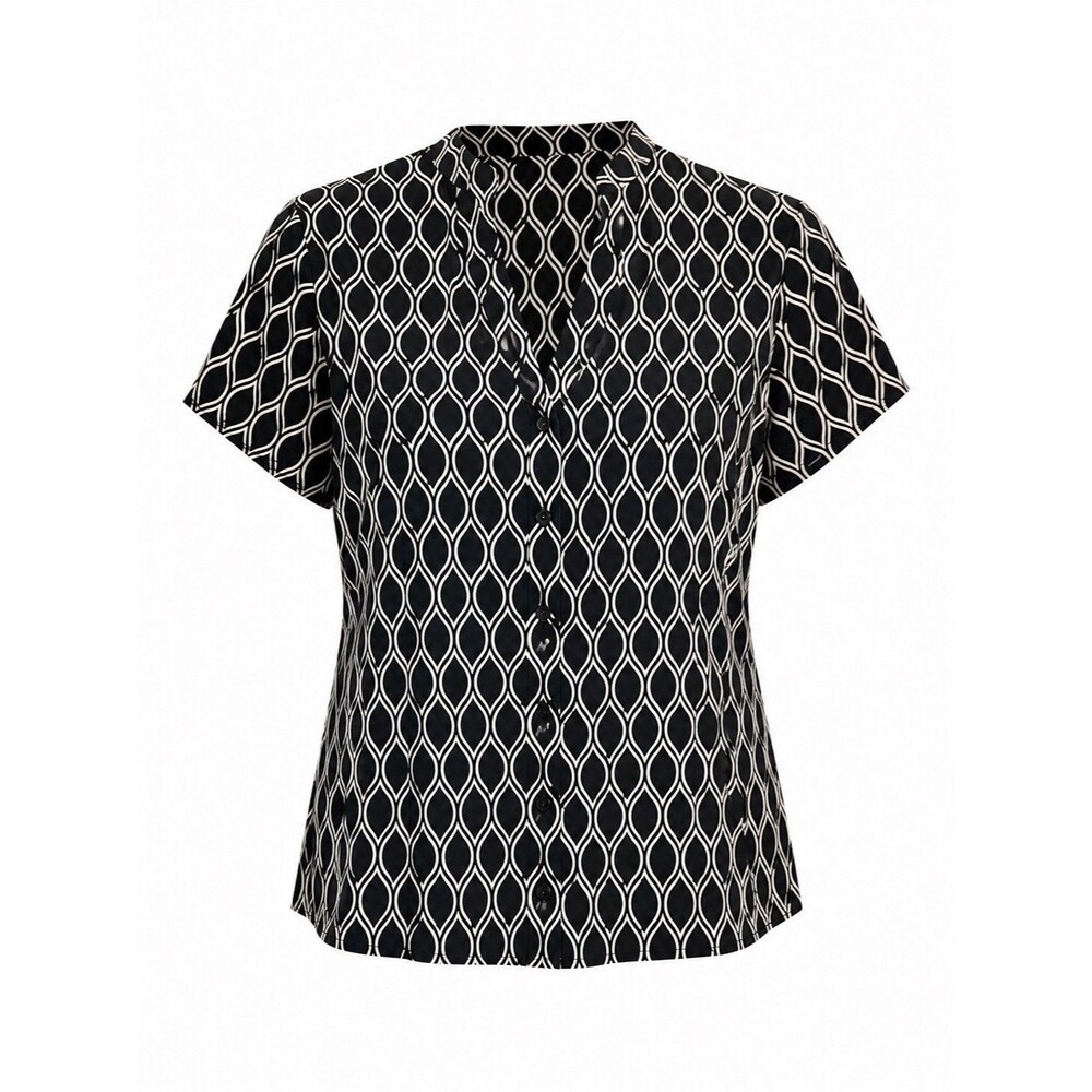 212 Collection Women’s Black White Geometric Button Front Blouse Size Large